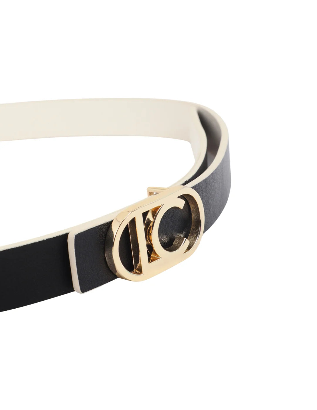 Cinturón Lola Casademunt Hebilla Logo Negro-Beige | Bicos de Fío