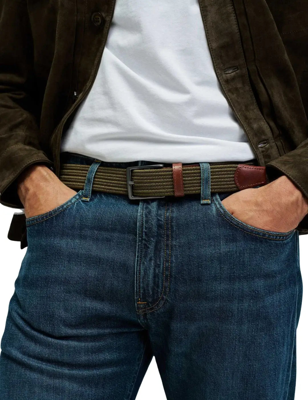 Cinturón Trenzado Salsa Jeans Verde Oliva - Marrón | Bicos de Fío