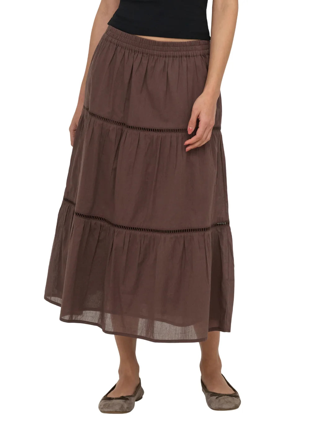 Falda Larga ONLY Isabella Marrón Chocolate | Bicos de Fío
