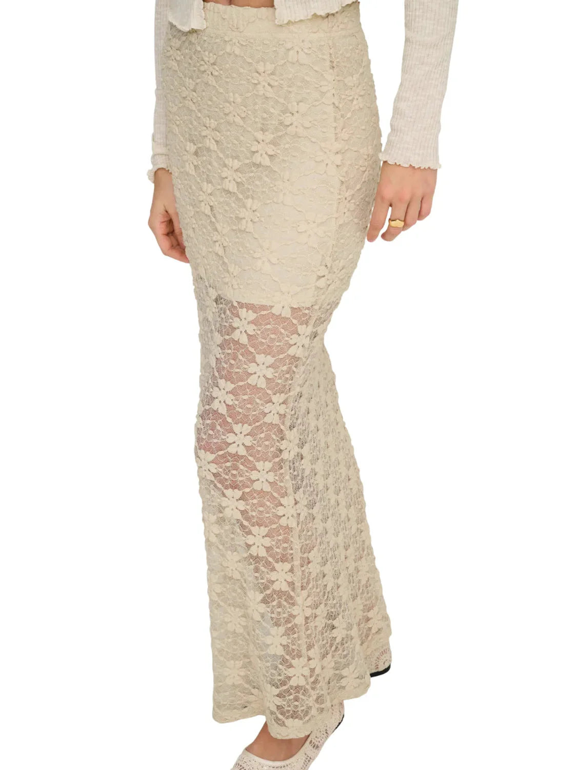 Falda Larga ONLY Pearlina Beige | Bicos de Fío