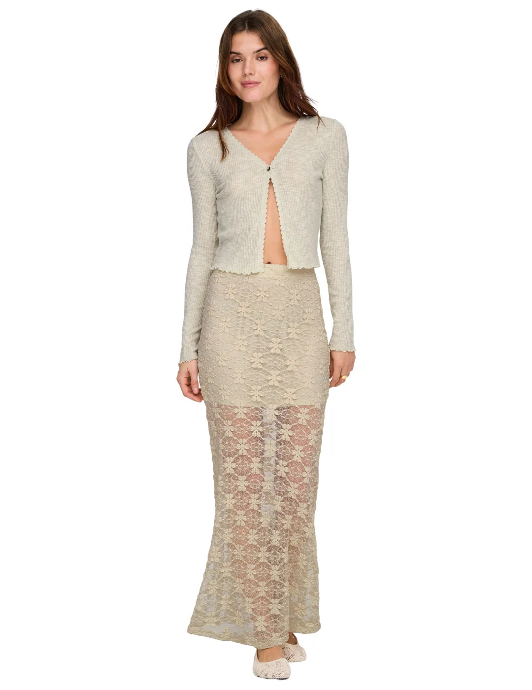 Falda Larga ONLY Pearlina Beige | Bicos de Fío