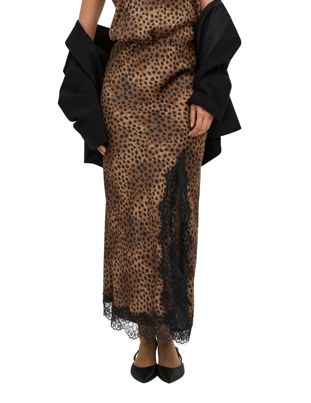Falda Satinada ONLY Menus Animal Print Marrón | Bicos de Fío