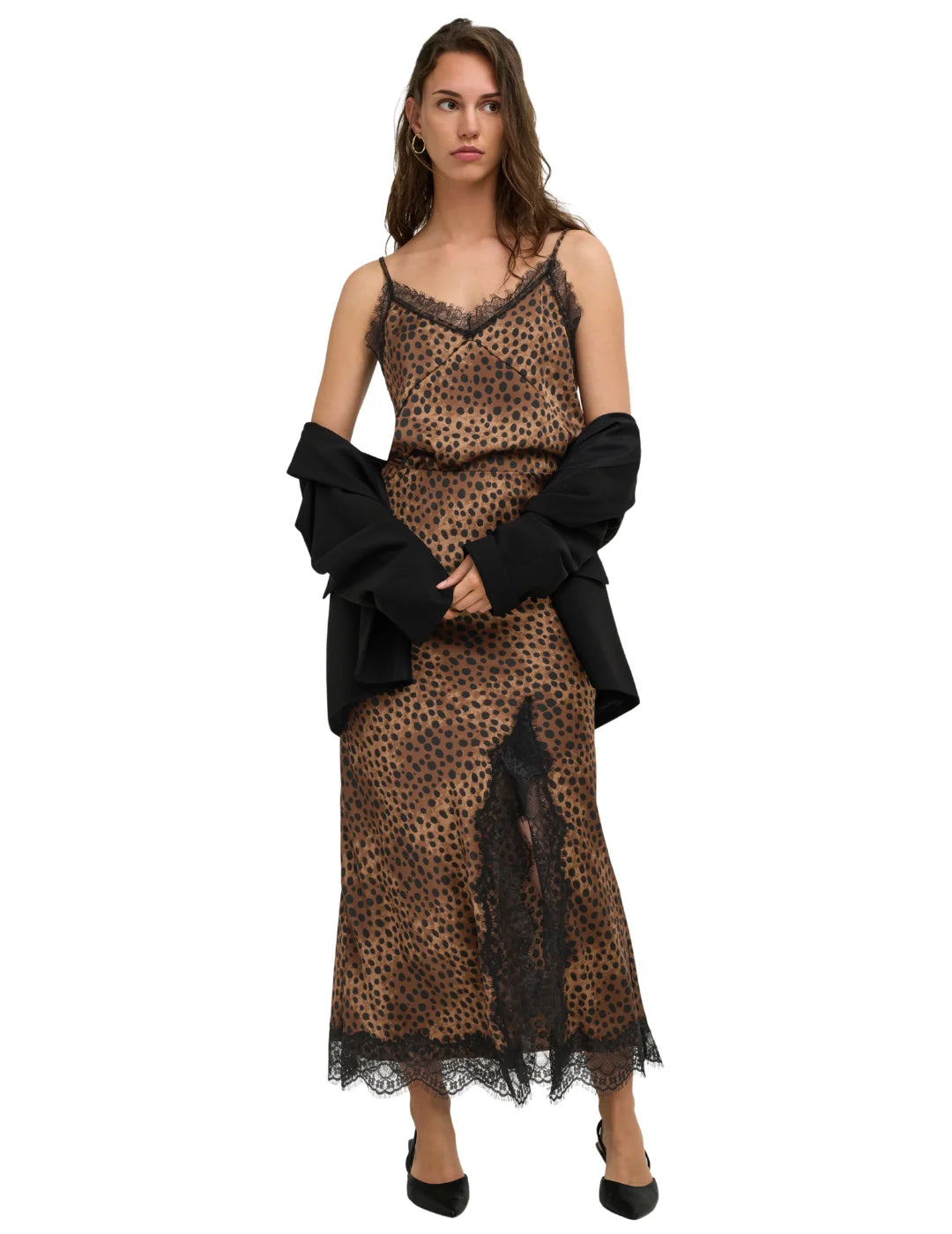 Falda Satinada ONLY Menus Animal Print Marrón | Bicos de Fío