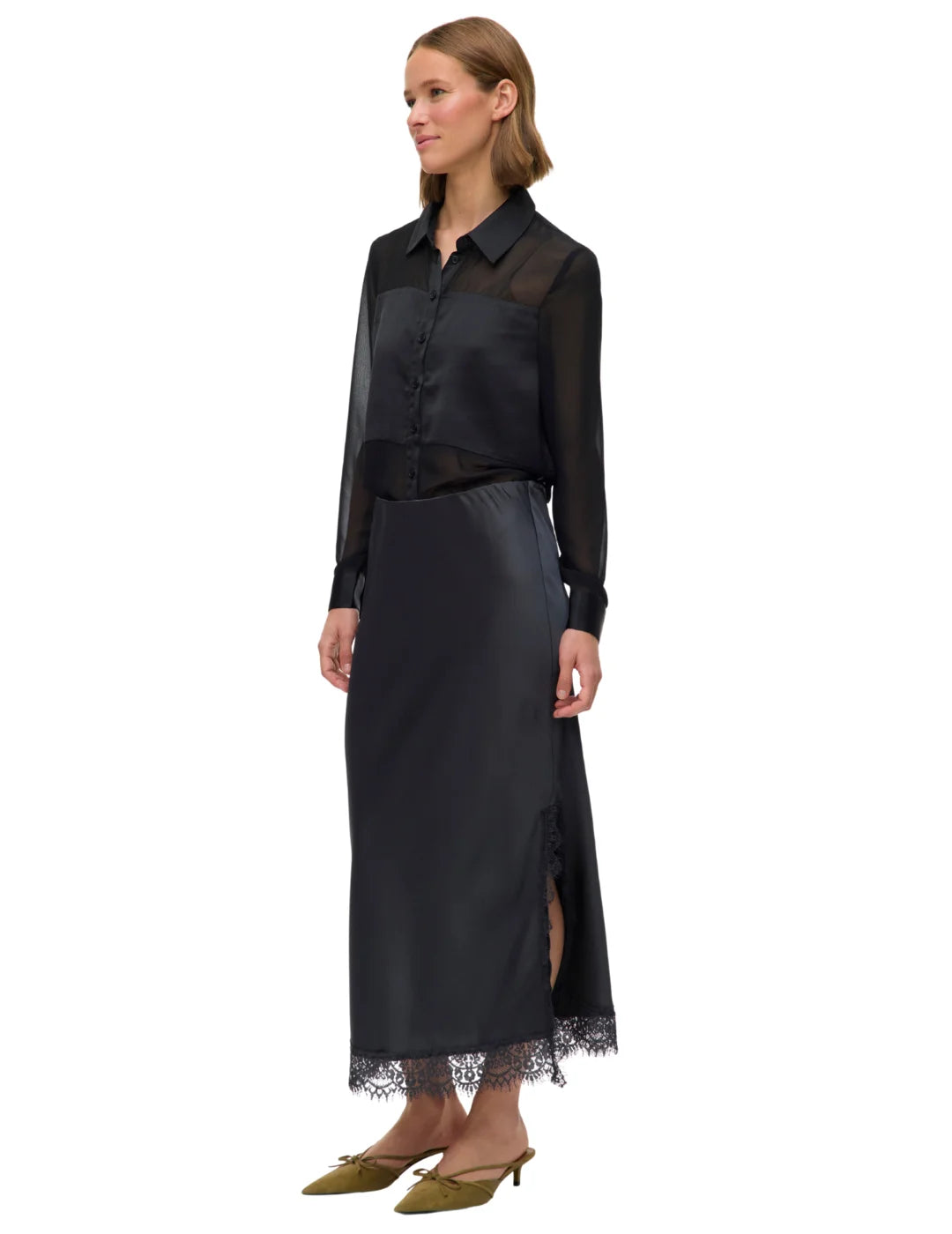 Falda Satinada Larga Vero Moda Hasley Gris | Bicos de Fío