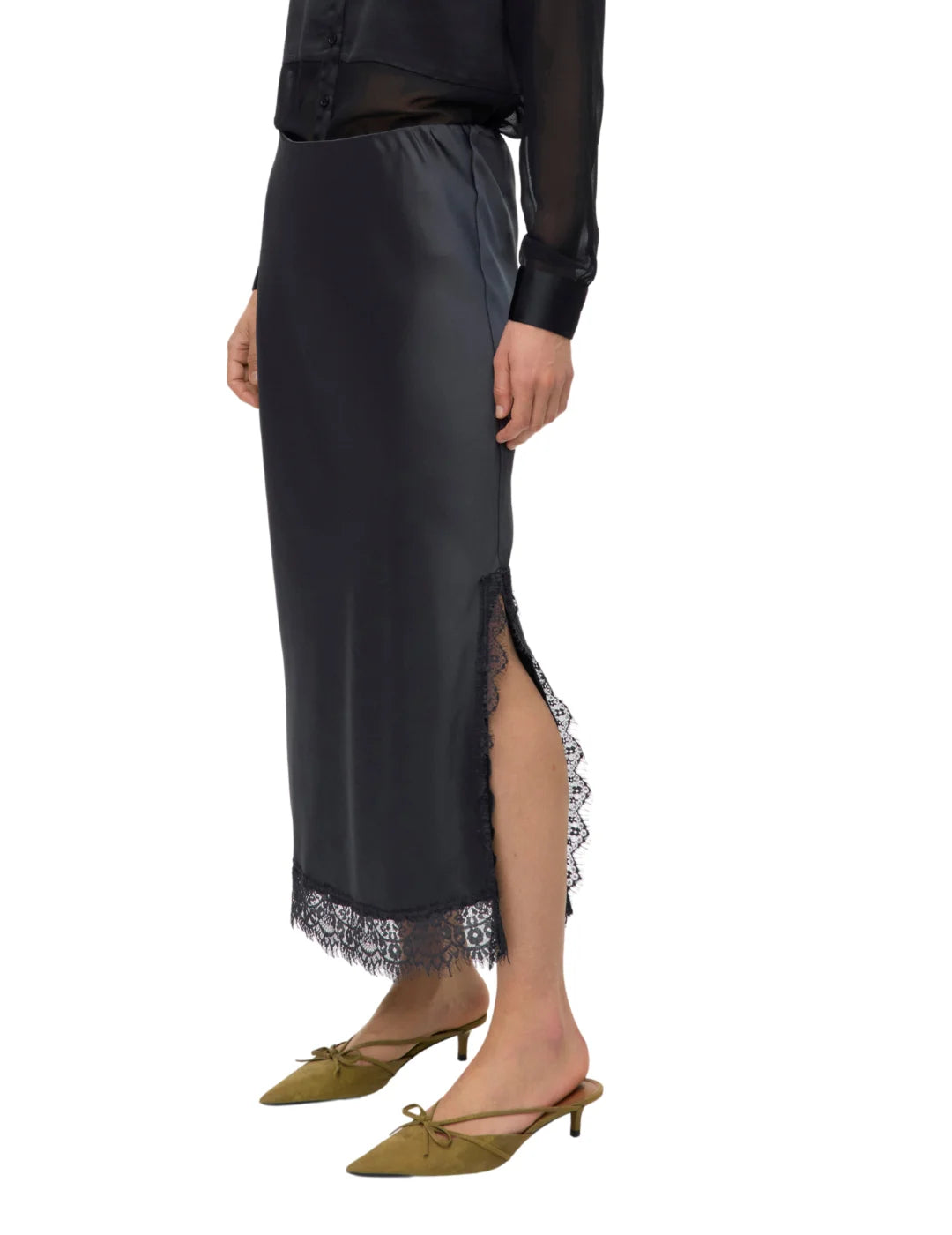 Falda Satinada Larga Vero Moda Hasley Gris | Bicos de Fío