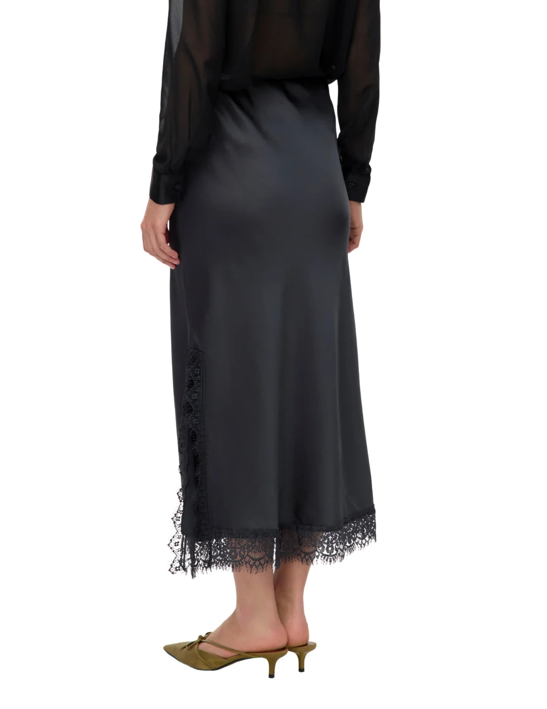 Falda Satinada Larga Vero Moda Hasley Gris | Bicos de Fío