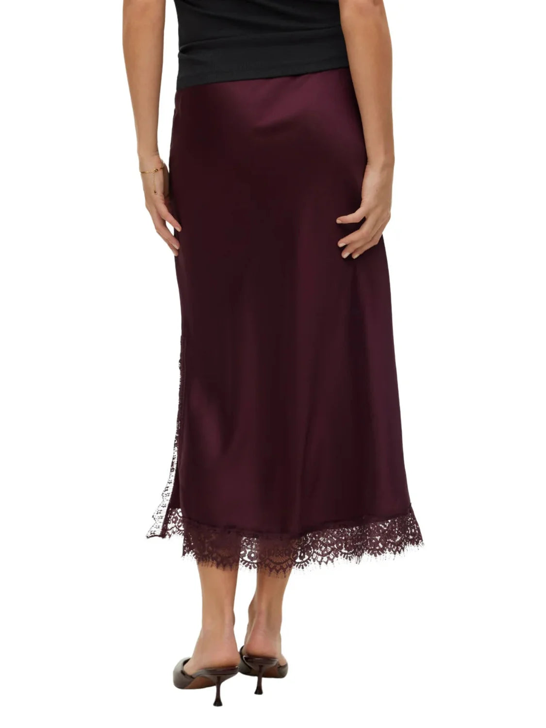 Falda Satinada Larga Vero Moda Hasley Vino Tinto | Bicos de Fío