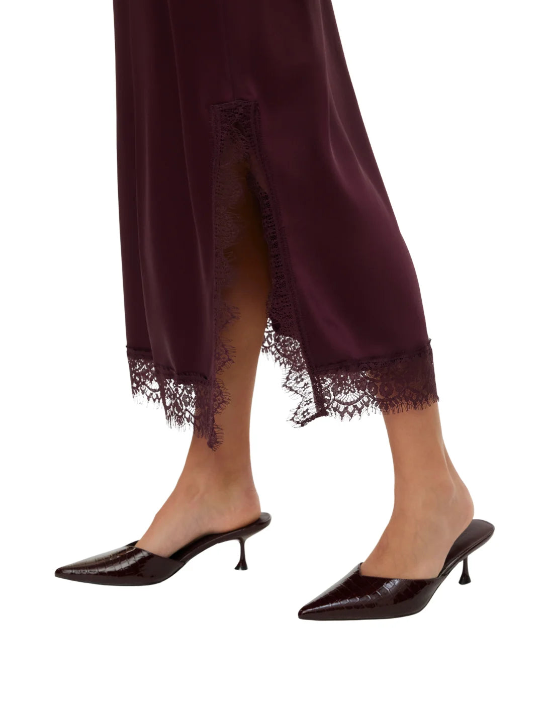 Falda Satinada Larga Vero Moda Hasley Vino Tinto | Bicos de Fío