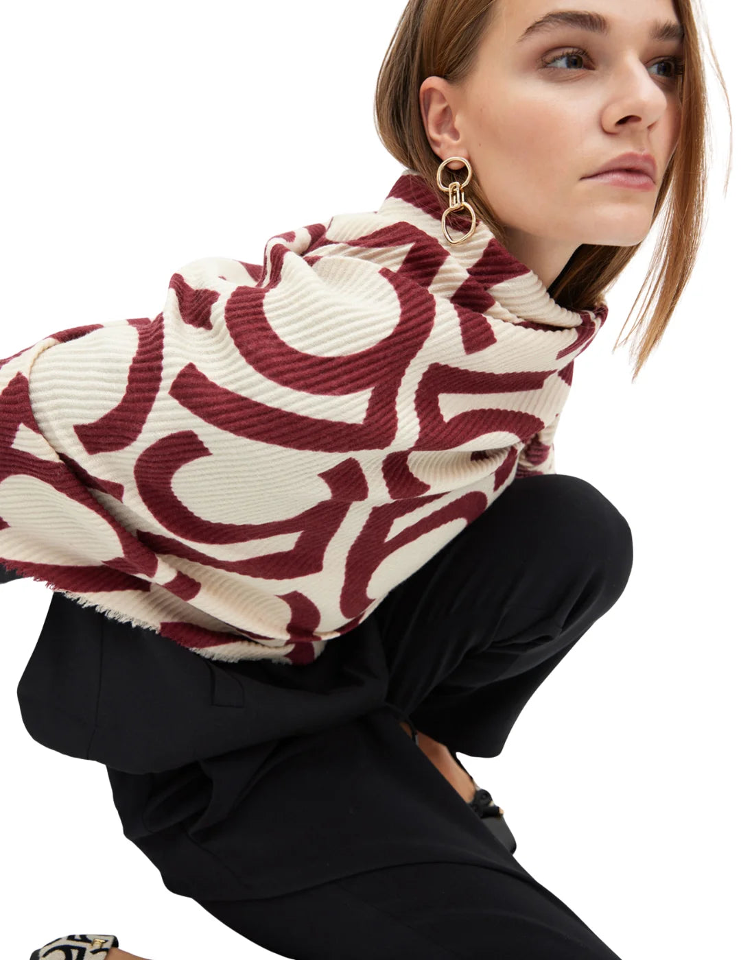 Foulard Plisado Bicolor Lola Casademunt Crudo-Rojo | Bicos de Fío