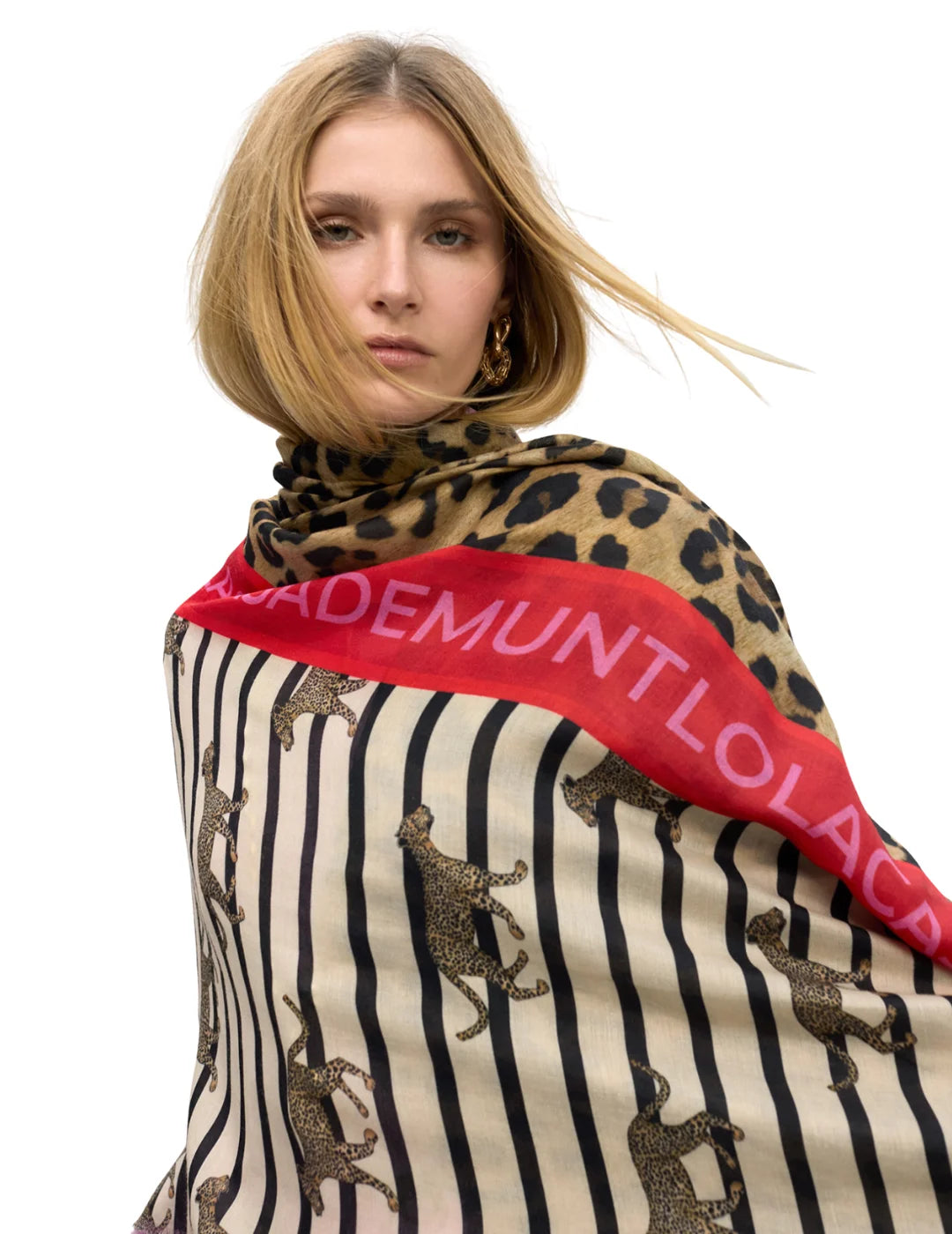 Foulard Lola Casademunt Rayas Leopardo Beige | Bicos de Fío