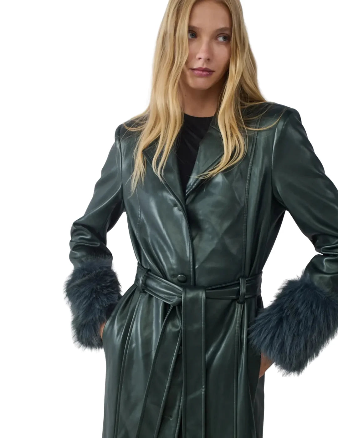 Trench Efecto Piel BALMOHK Verde | Bicos de Fío