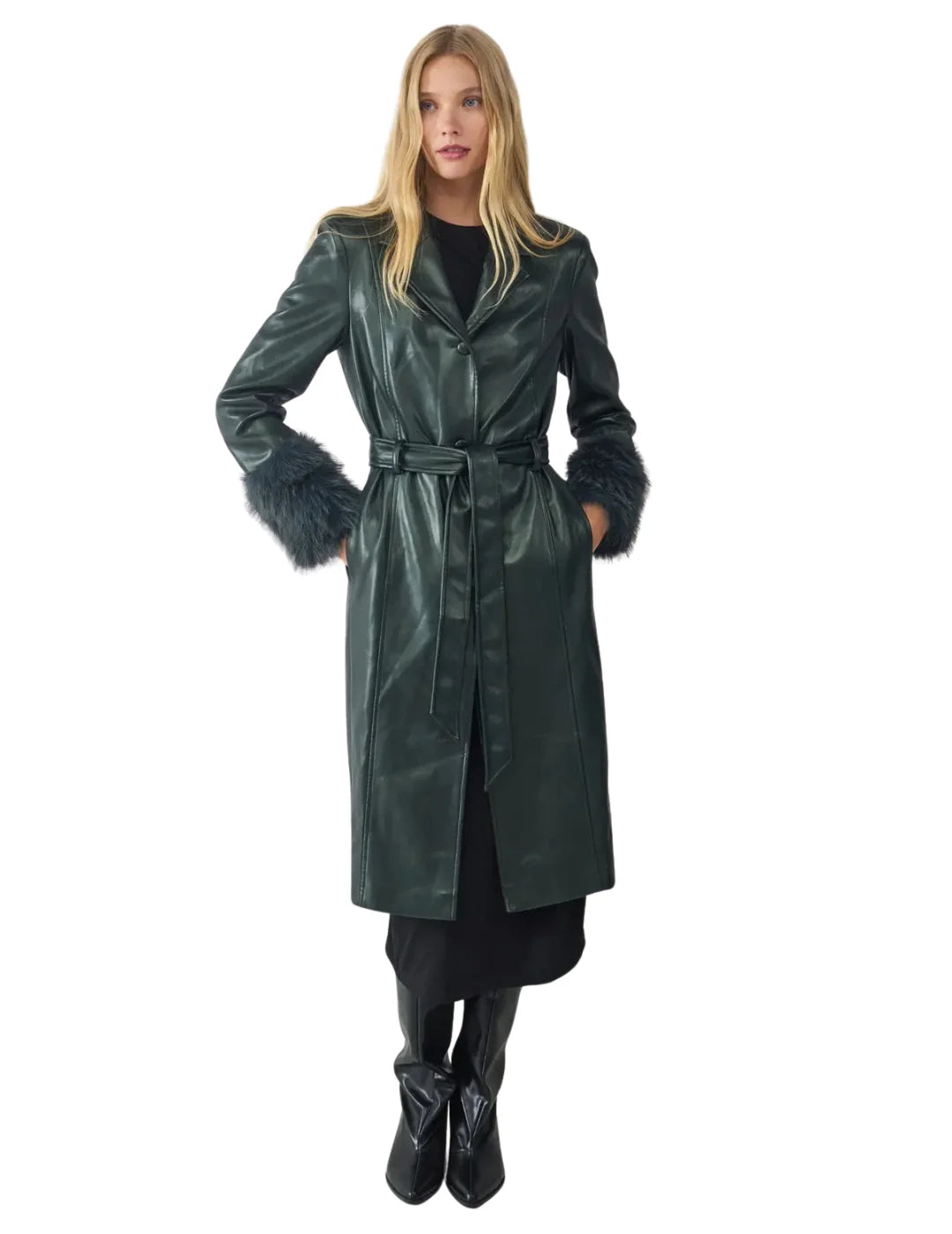 Trench Efecto Piel BALMOHK Verde | Bicos de Fío