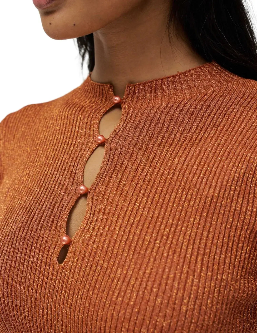 Jersey Ajustado Perlas Escote Salsa Jeans Naranja | Bicos de Fío