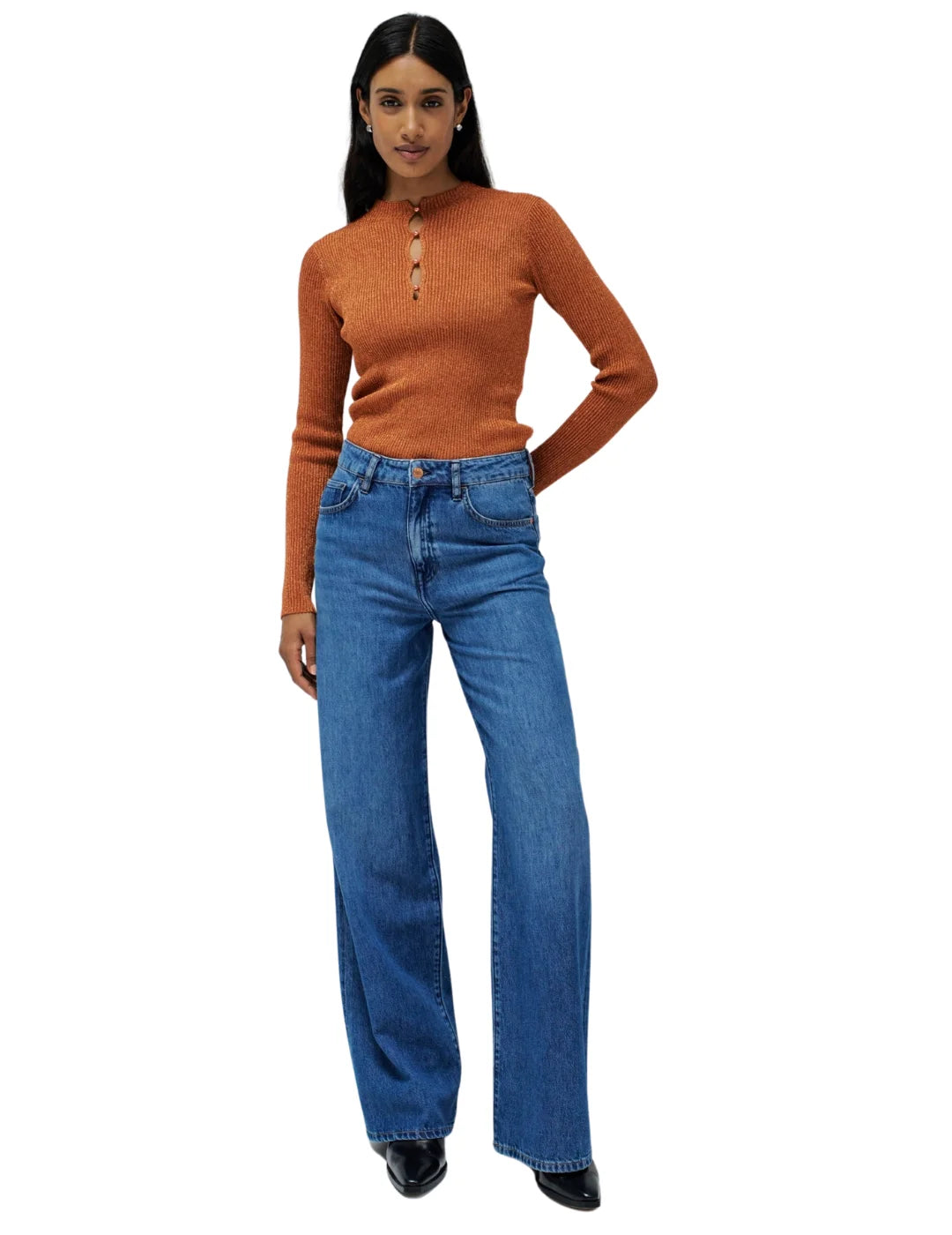 Jersey Ajustado Perlas Escote Salsa Jeans Naranja | Bicos de Fío