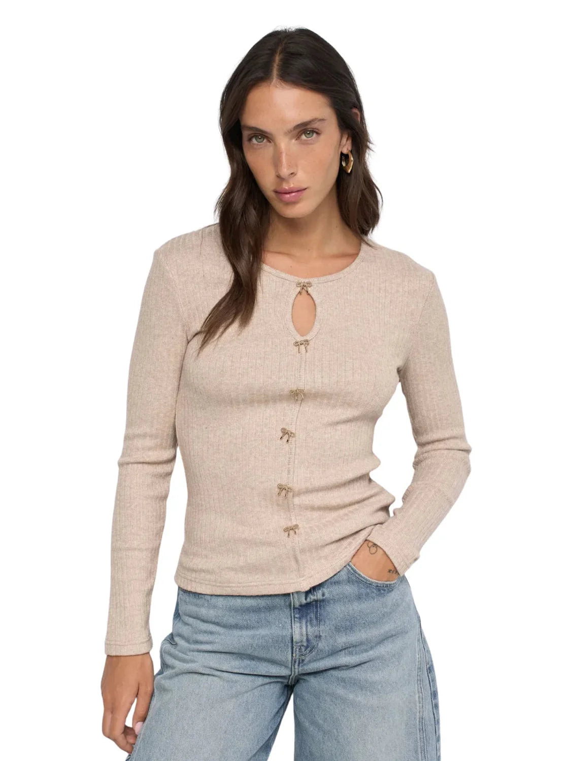 Jersey Canalé Lazos Salsa Jeans Beige | Bicos de Fío