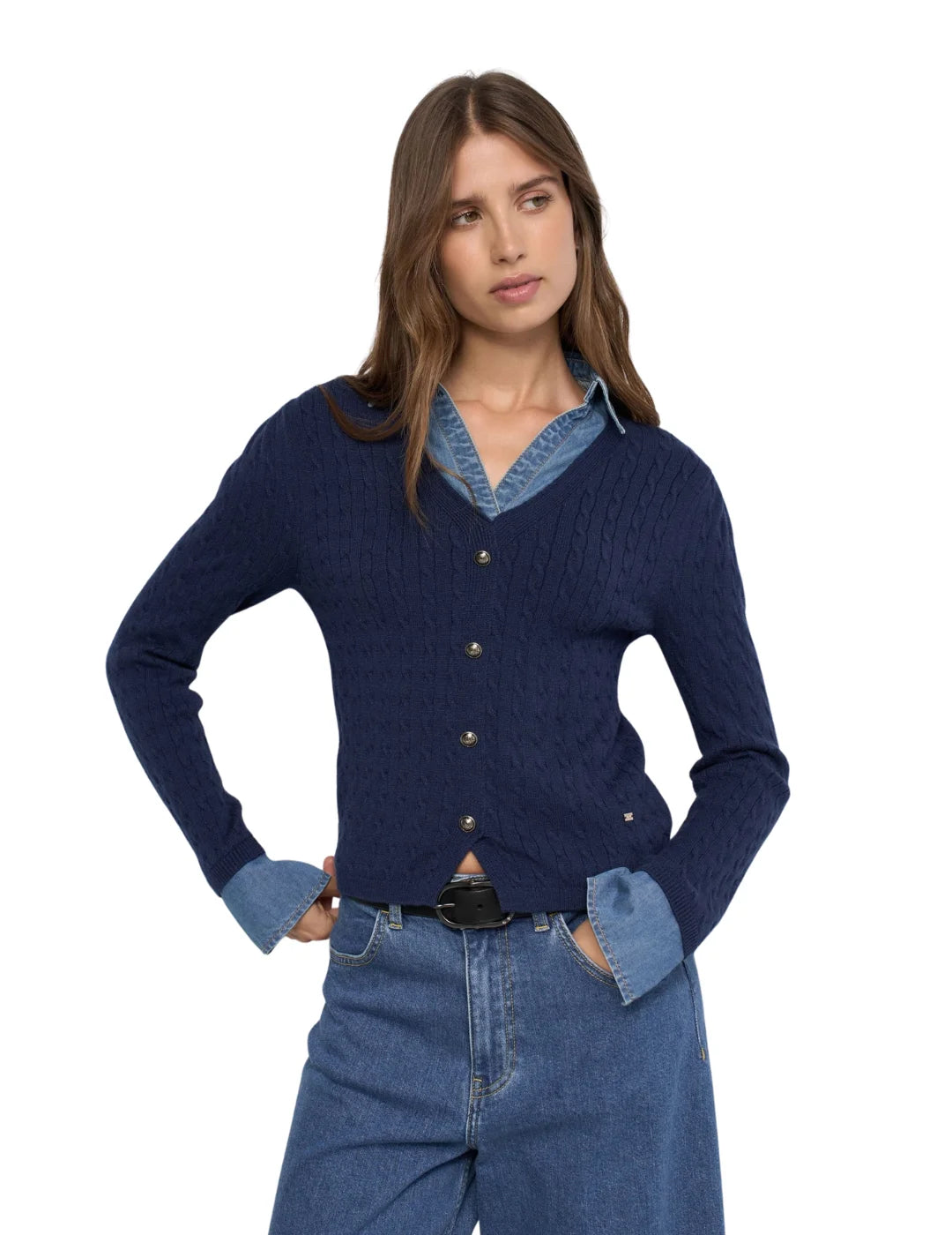 Jersey Combinado Camisa Salsa Jeans Azul Marino| Bicos de Fío