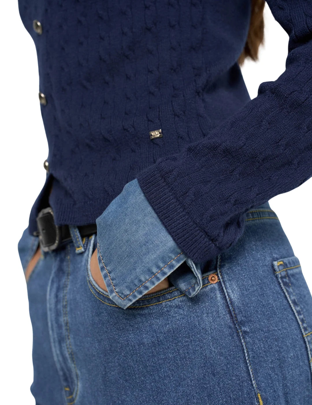 Jersey Combinado Camisa Salsa Jeans Azul Marino| Bicos de Fío
