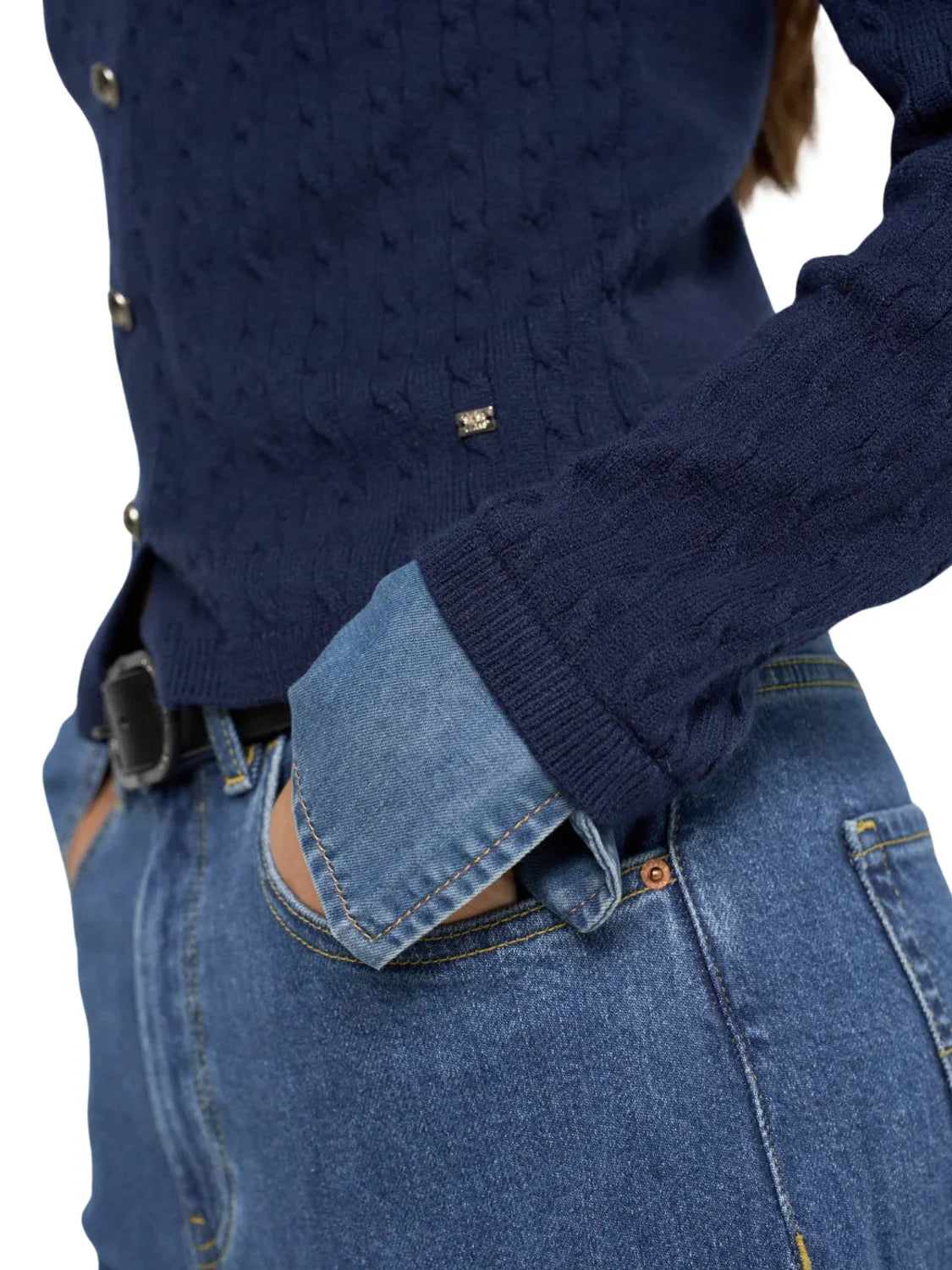 Jersey Combinado Camisa Salsa Jeans Azul Marino| Bicos de Fío