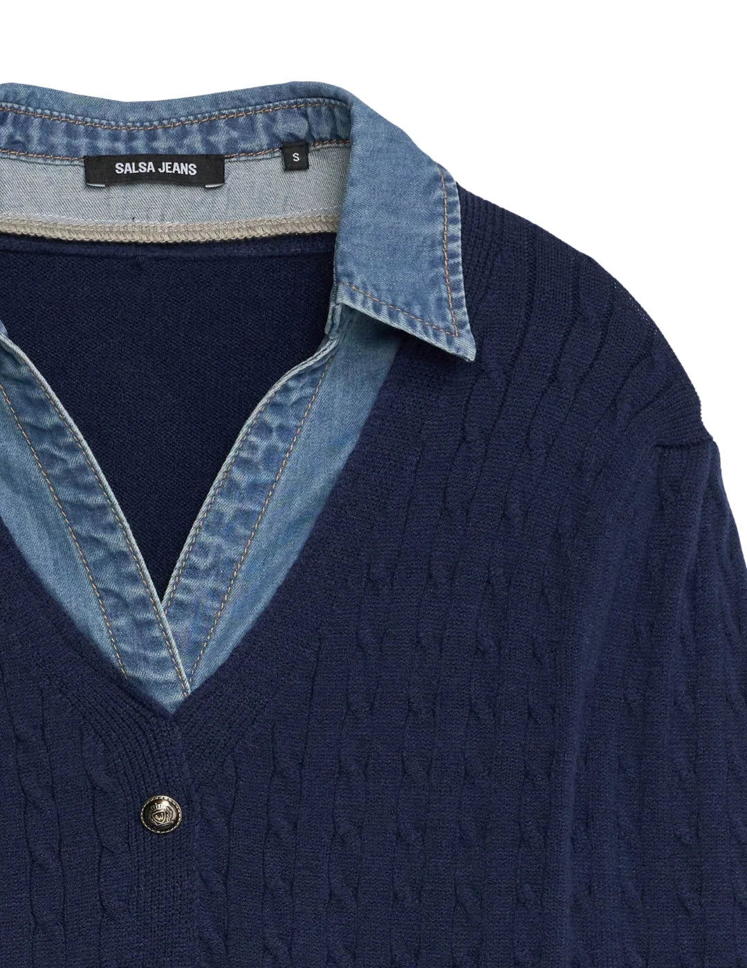 Jersey Combinado Camisa Salsa Jeans Azul Marino| Bicos de Fío