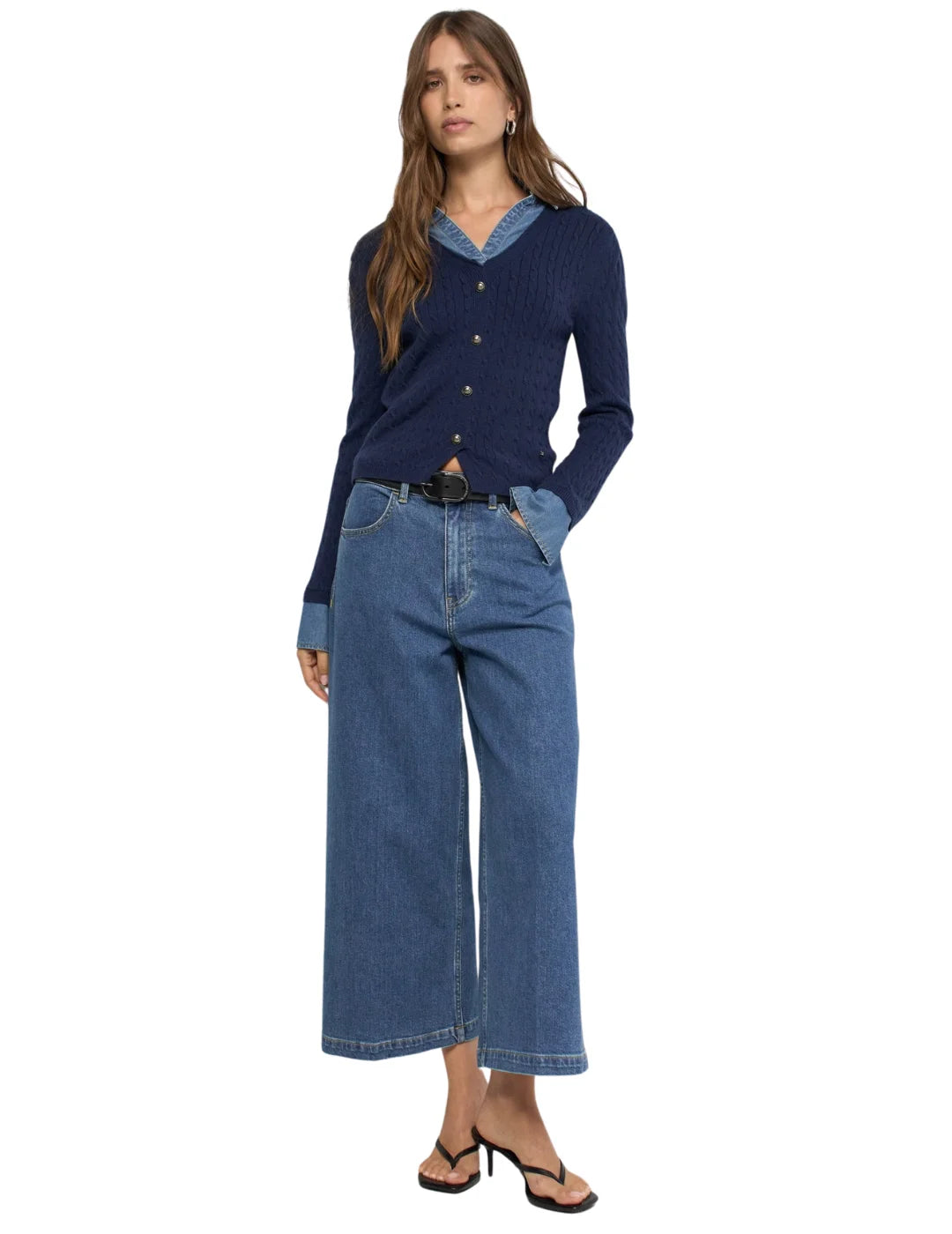 Jersey Combinado Camisa Salsa Jeans Azul Marino| Bicos de Fío