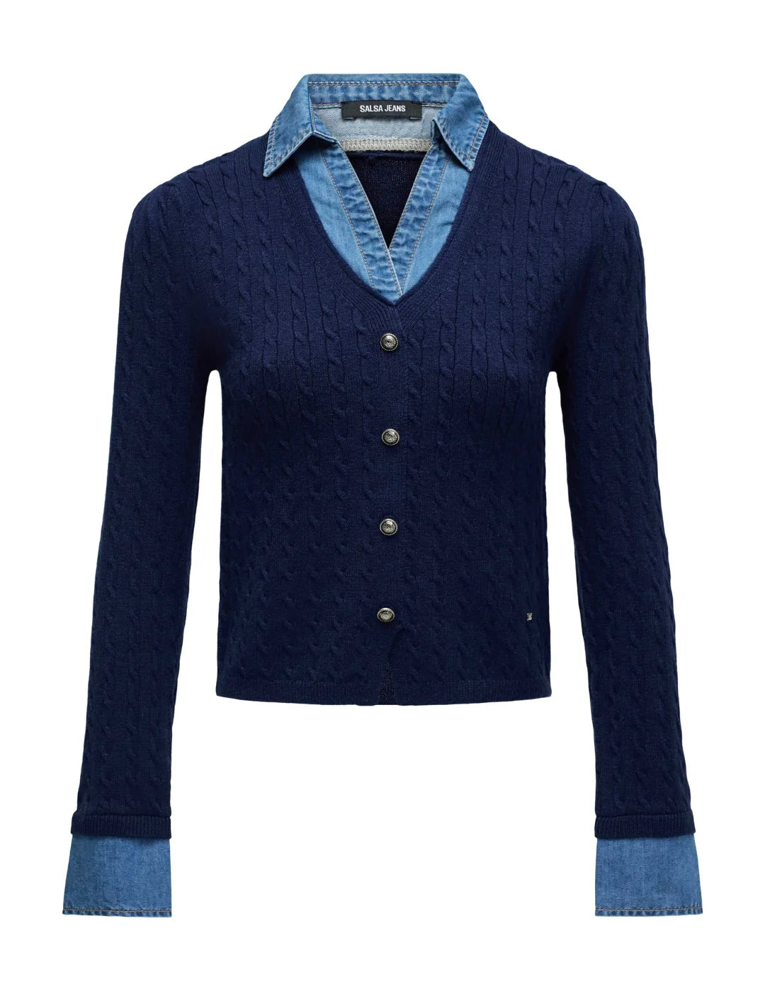 Jersey Combinado Camisa Salsa Jeans Azul Marino| Bicos de Fío