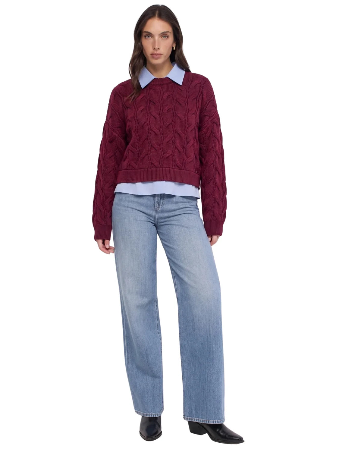 Jersey Combinado Camisa Salsa Jeans Granate | Bicos de Fío