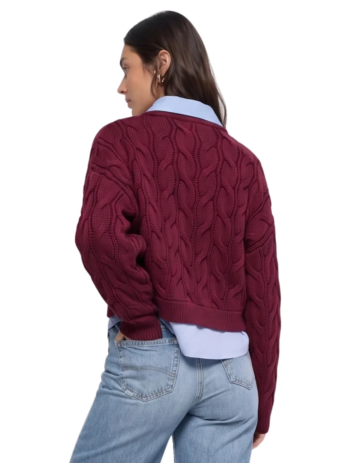 Jersey Combinado Camisa Salsa Jeans Granate | Bicos de Fío