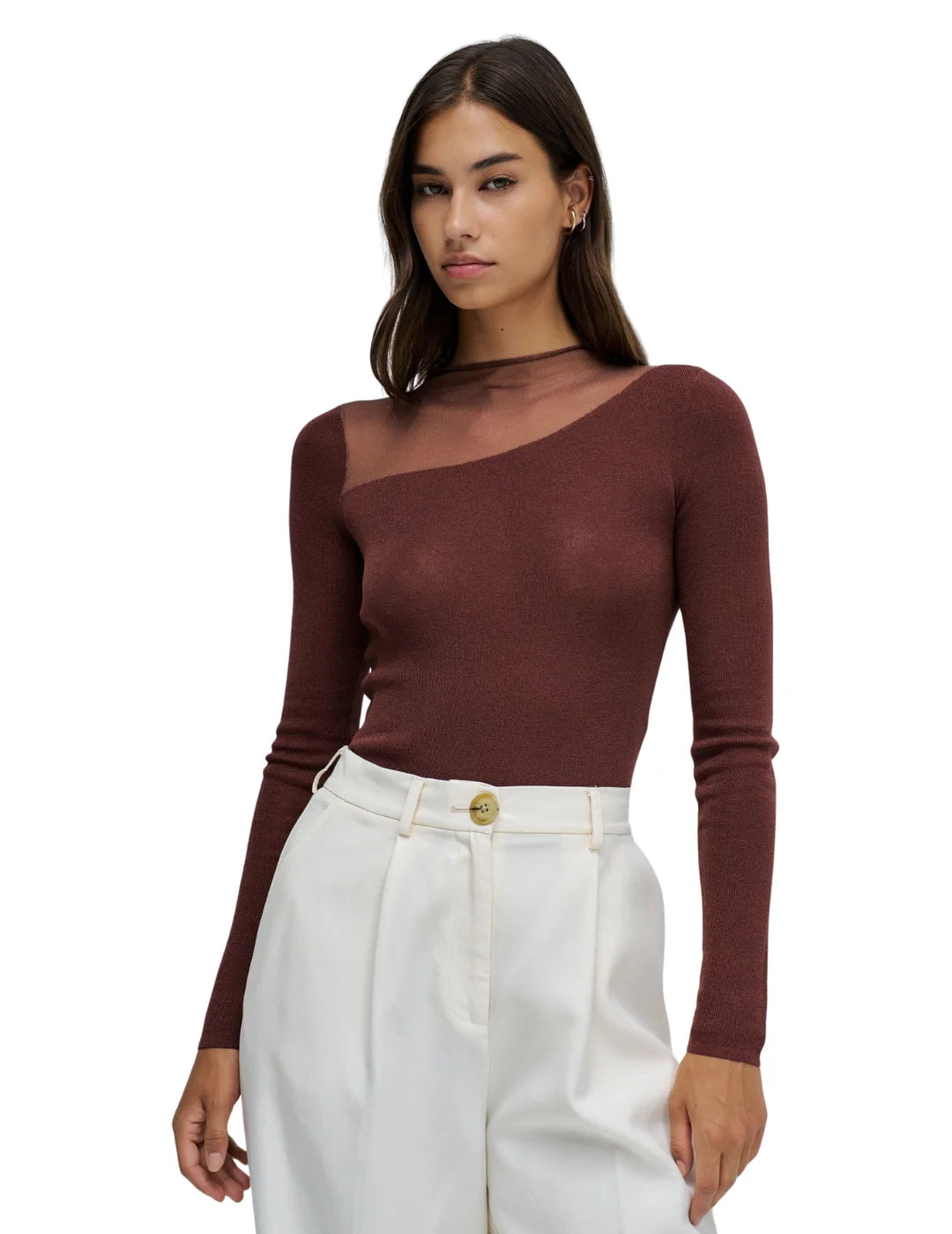 Jersey Asimétrico Transparencia Salsa Jeans Marrón | Bicos de Fío