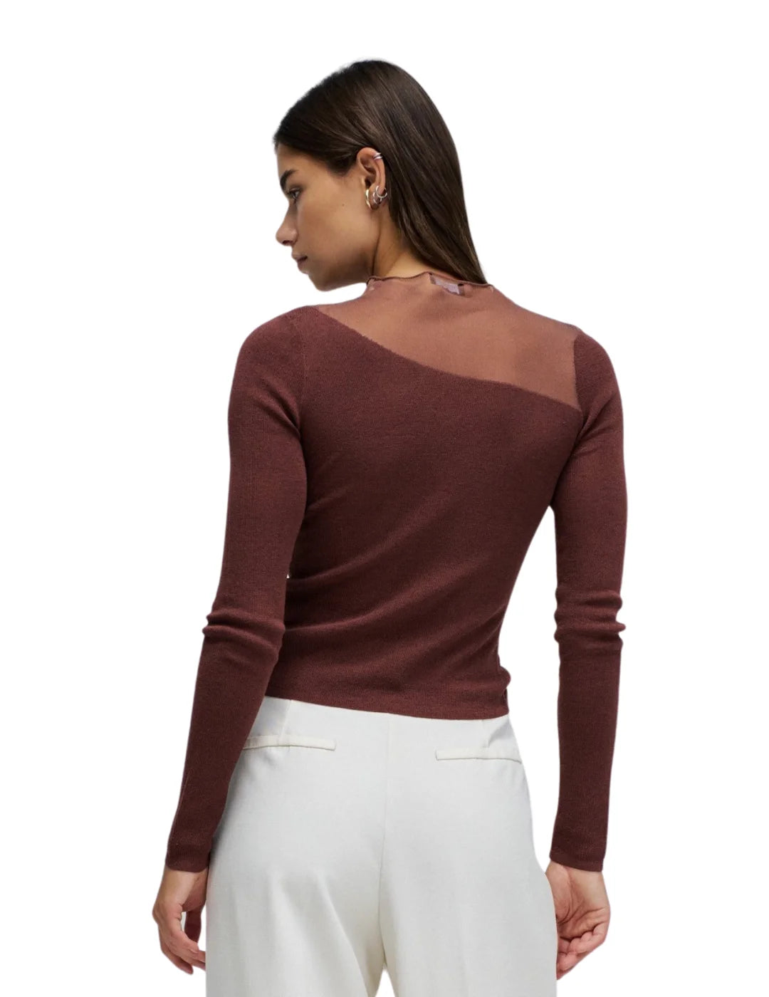 Jersey Asimétrico Transparencia Salsa Jeans Marrón | Bicos de Fío
