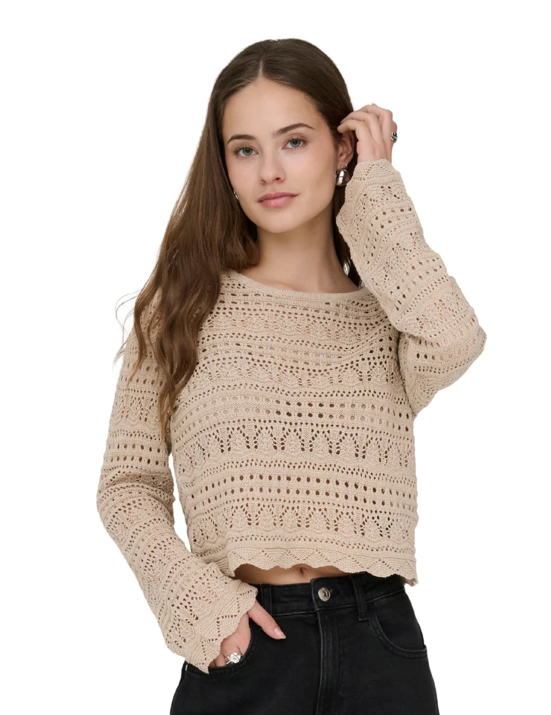 Jersey Cropped ONLY Elke Marrón Tan | Bicos de Fío