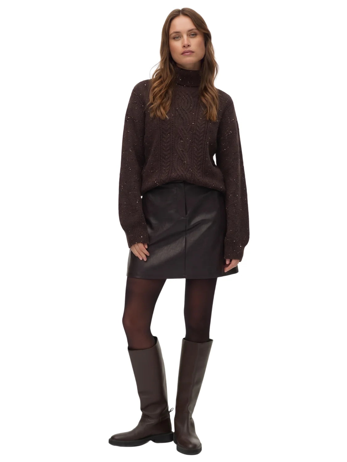 Jersey Cuello Alto Vero Moda Ash Marrón Café | Bicos de Fío