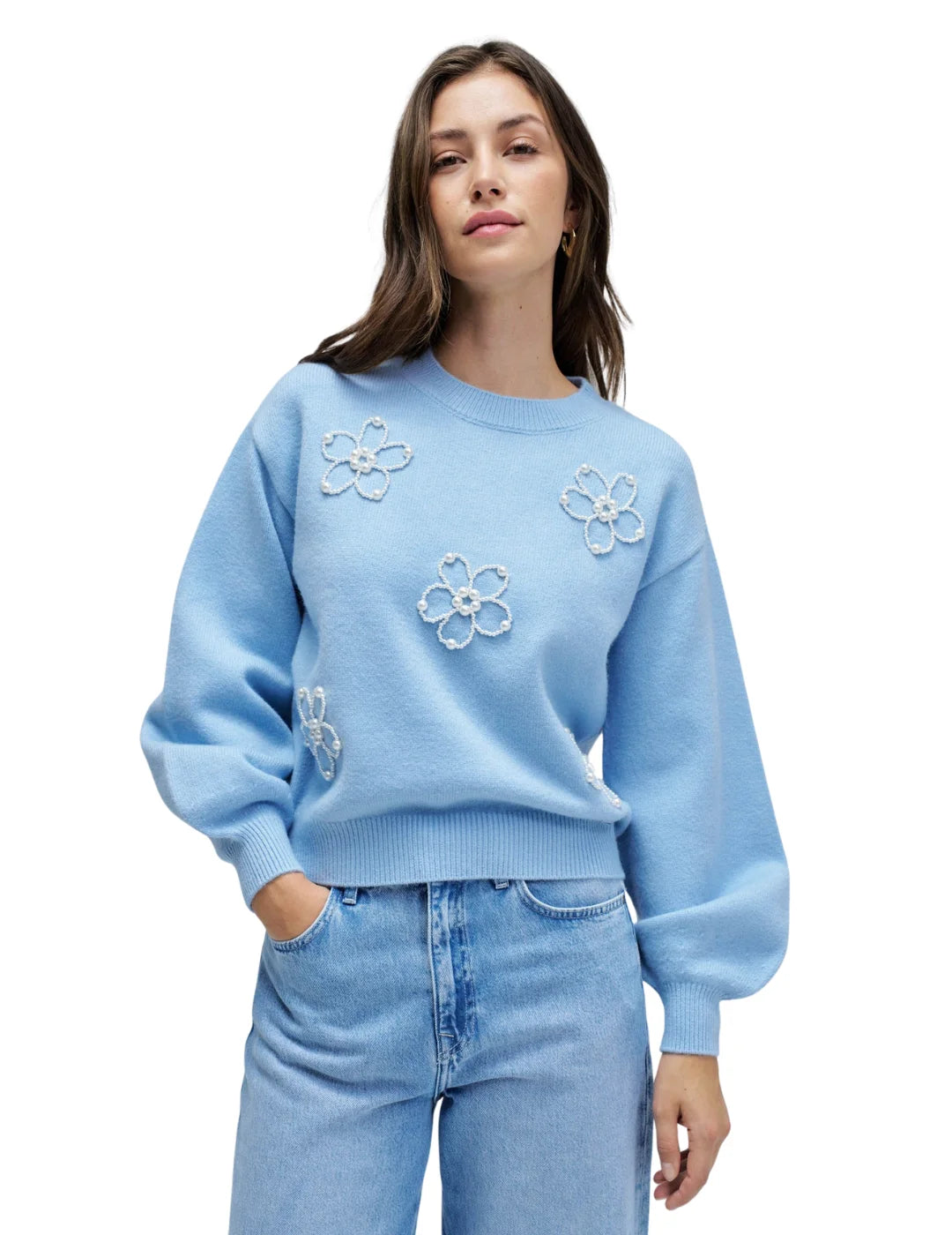 Jersey Detalle Perlas Salsa Jeans Azul | Bicos de Fío