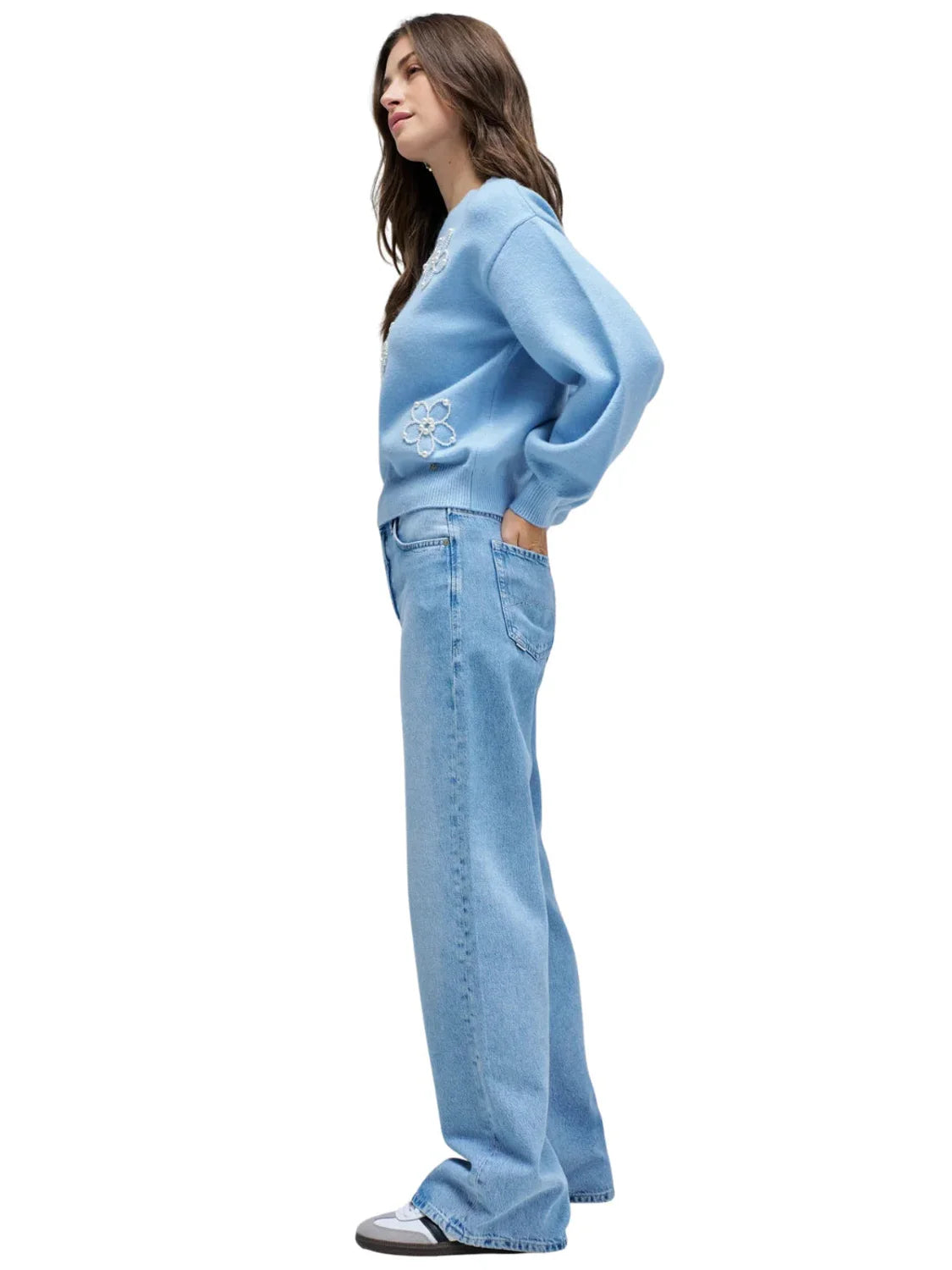 Jersey Detalle Perlas Salsa Jeans Azul | Bicos de Fío