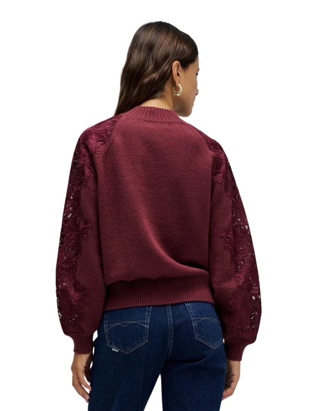 Jersey Punto Encaje Salsa Jeans Burdeos | Bicos de Fío