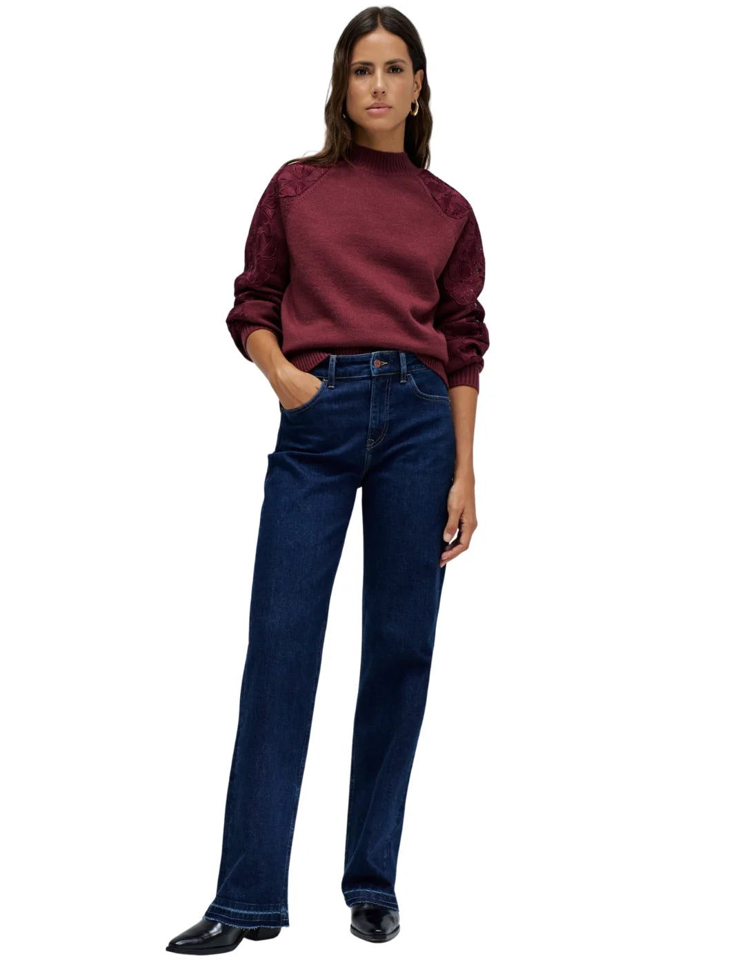Jersey Punto Encaje Salsa Jeans Burdeos | Bicos de Fío