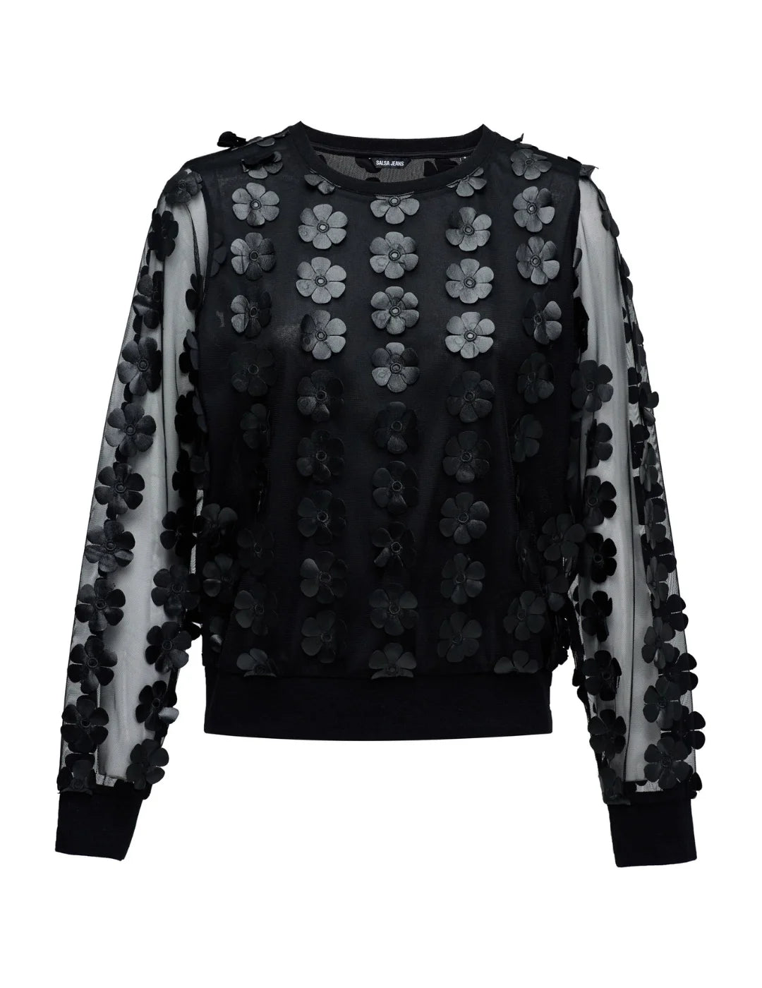 Jersey Flores 3D Salsa Jeans Negro | Bicos de Fío