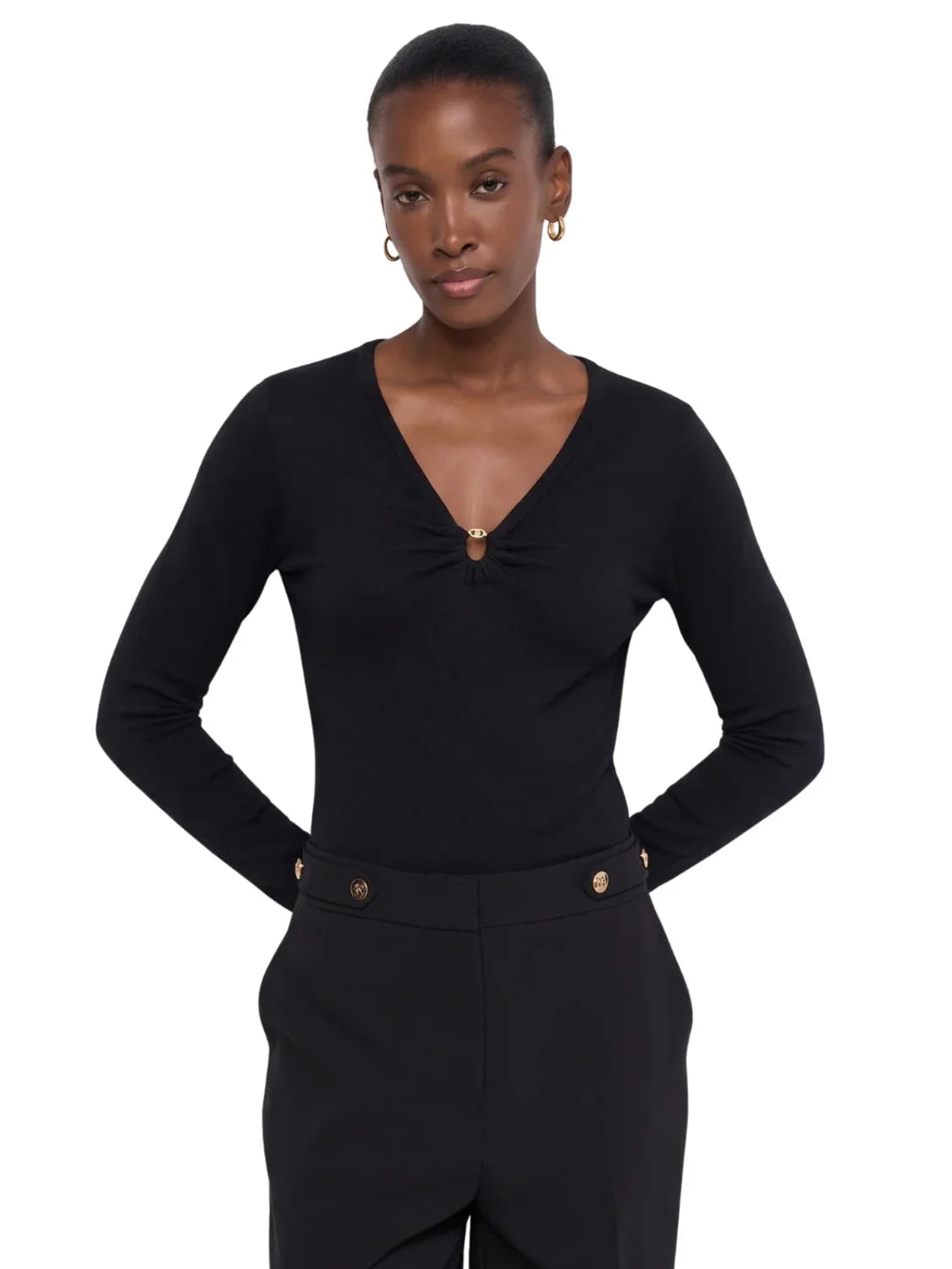 Jersey Fruncido Pecho Salsa Jeans Negro | Bicos de Fío
