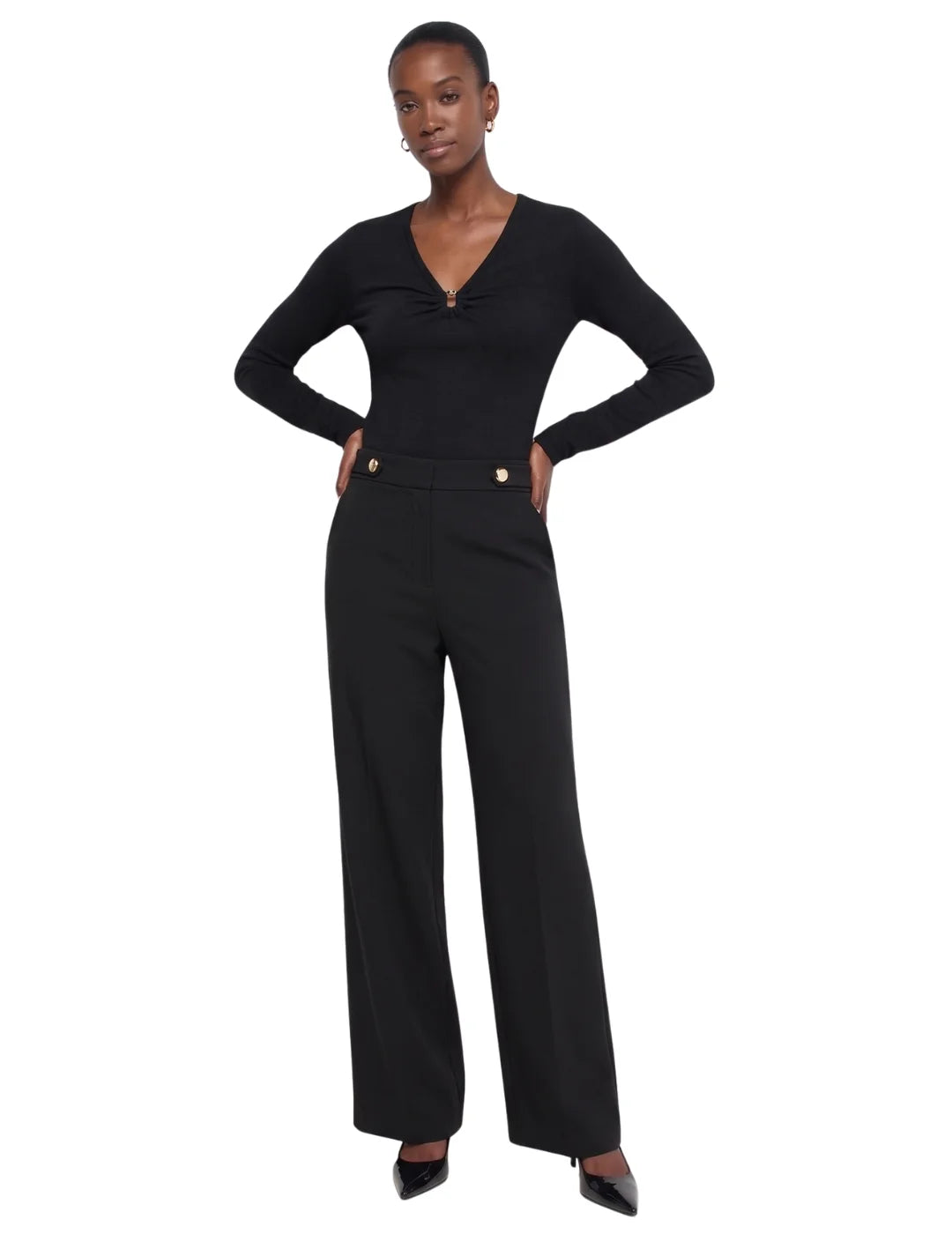 Jersey Fruncido Pecho Salsa Jeans Negro | Bicos de Fío