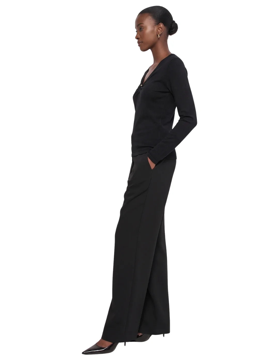 Jersey Fruncido Pecho Salsa Jeans Negro | Bicos de Fío