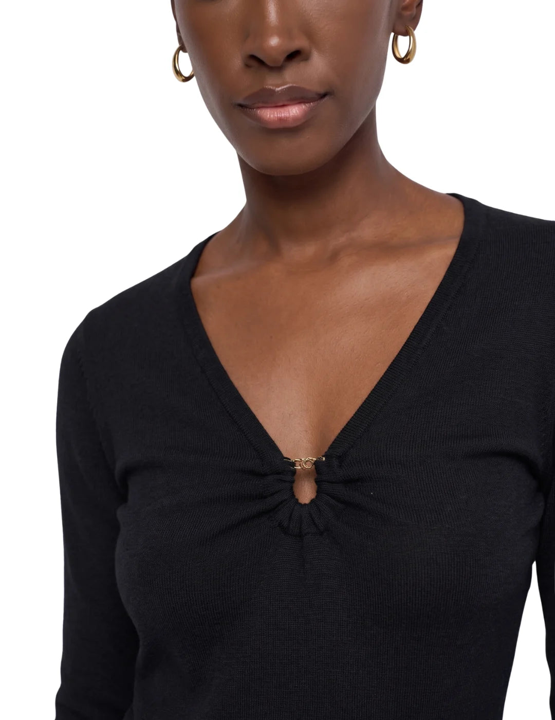 Jersey Fruncido Pecho Salsa Jeans Negro | Bicos de Fío