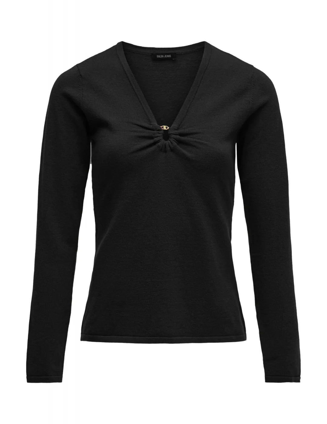Jersey Fruncido Pecho Salsa Jeans Negro | Bicos de Fío