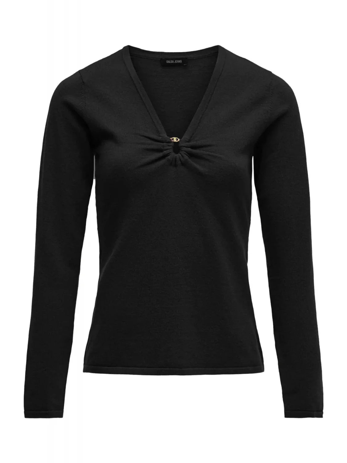 Jersey Fruncido Pecho Salsa Jeans Negro | Bicos de Fío