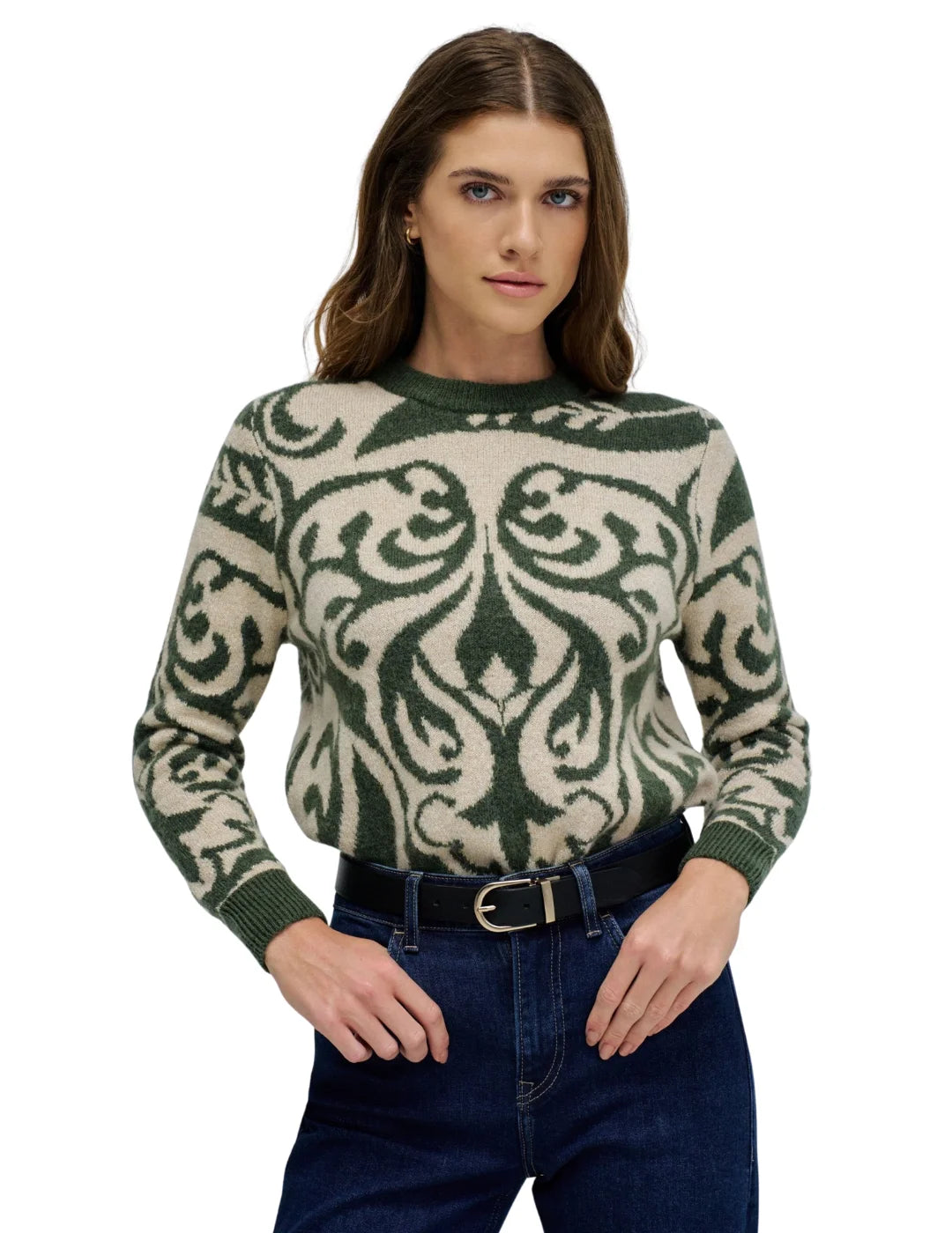 Jersey Lana Jacquard Salsa Jeans Verde | Bicos de Fío