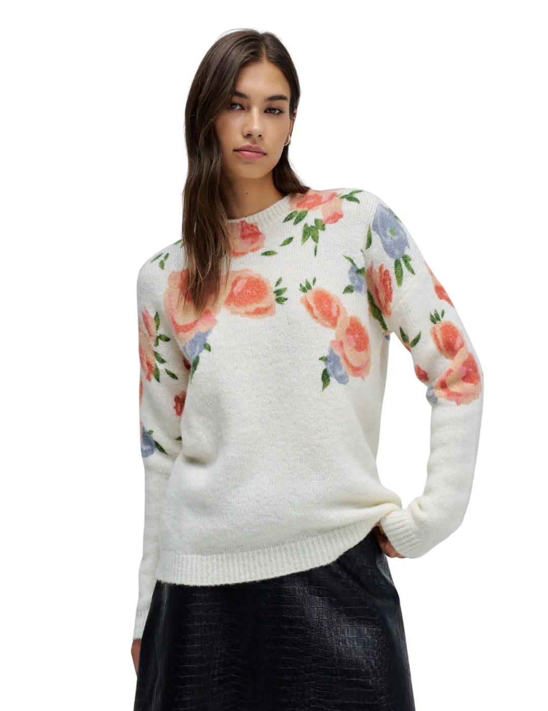 Jersey Lana Mohair Flores Salsa Jeans Blanco | Bicos de Fío