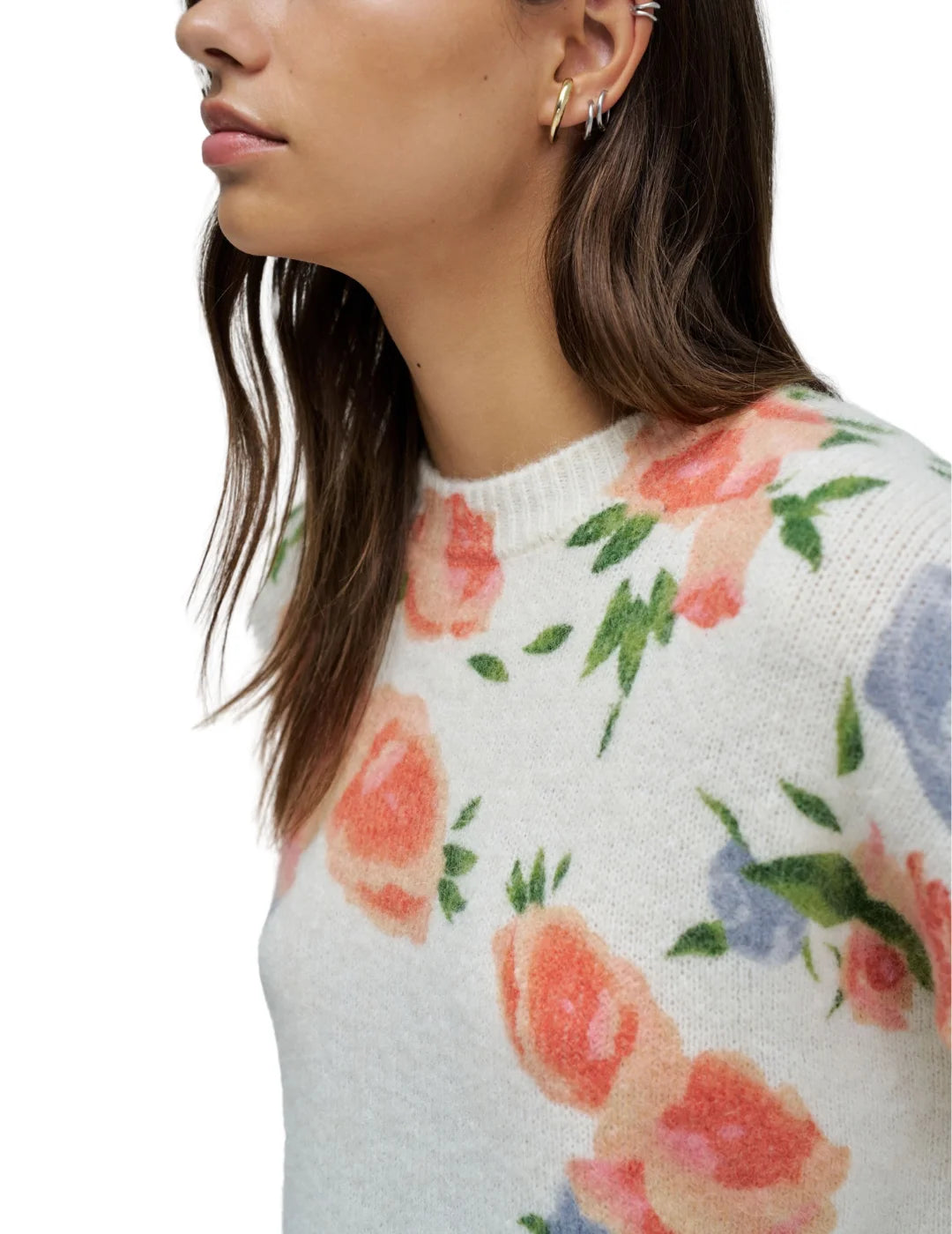 Jersey Lana Mohair Flores Salsa Jeans Blanco | Bicos de Fío