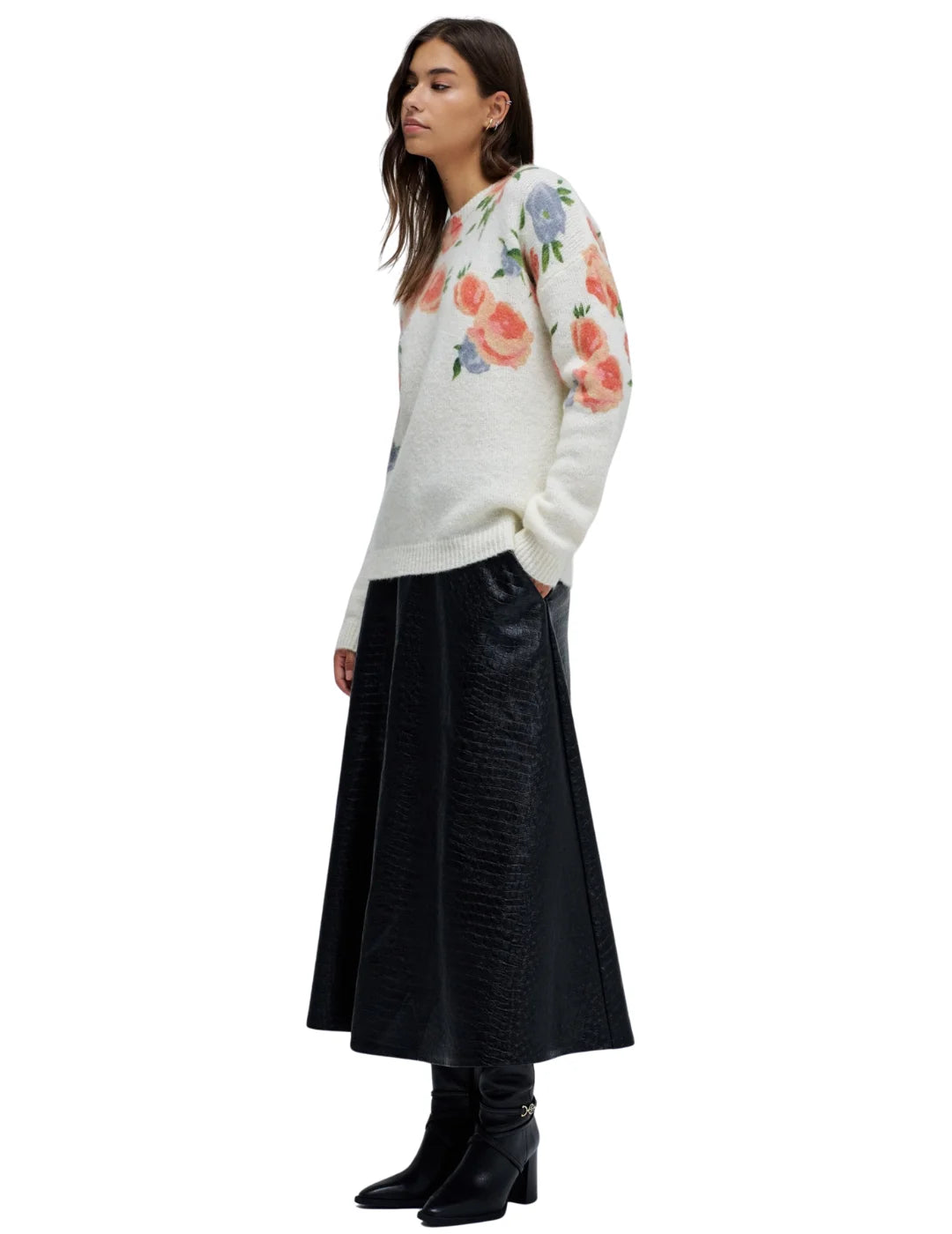 Jersey Lana Mohair Flores Salsa Jeans Blanco | Bicos de Fío