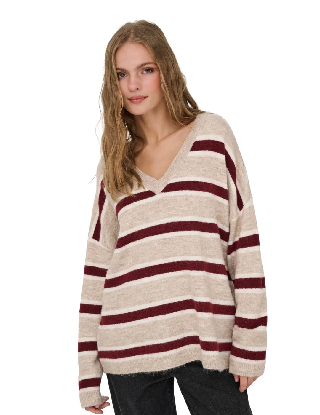 Jersey Largo ONLY Rayas Beige | Bicos de Fío