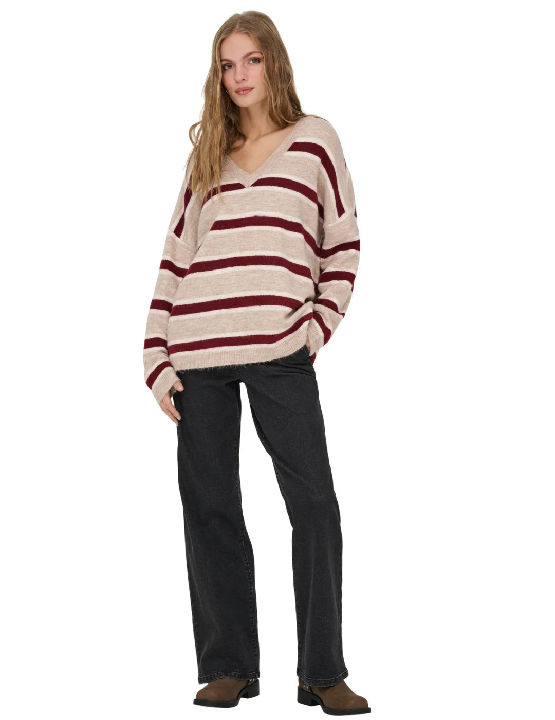 Jersey Largo ONLY Rayas Beige | Bicos de Fío