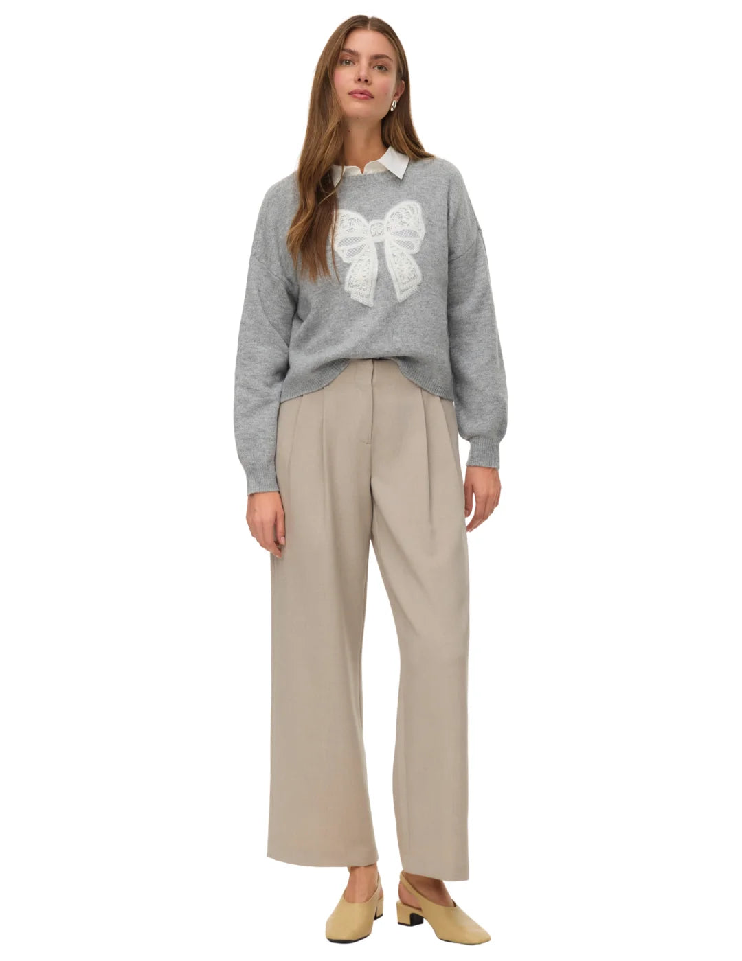 Jersey Lazo Vero Moda Ivory Gris | Bicos de Fío