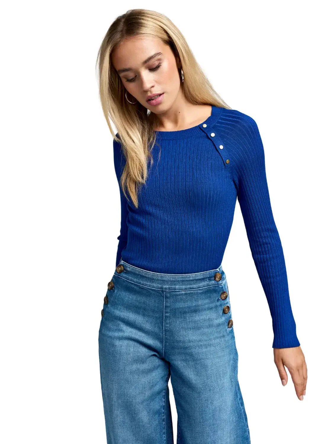 Jersey Canalé Botones Only Onlmeddi Azul | Bicos de Fío
